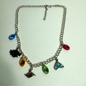 Disney wish charm necklace. Silver Tone Disney Princess necklace multi color